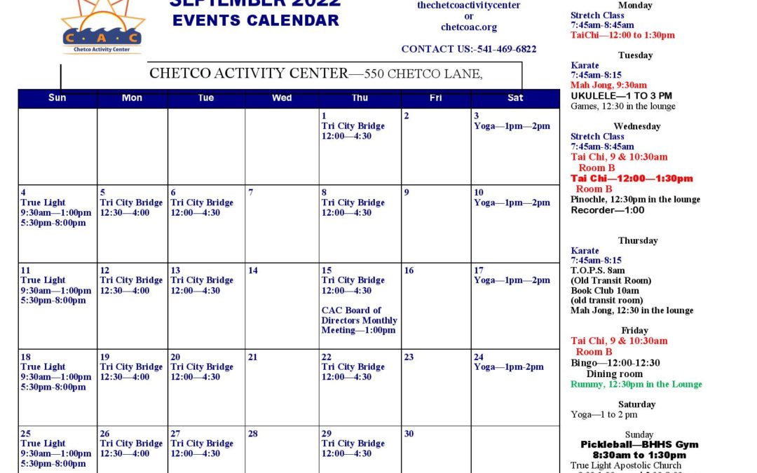 September 2022 Calendar of Events