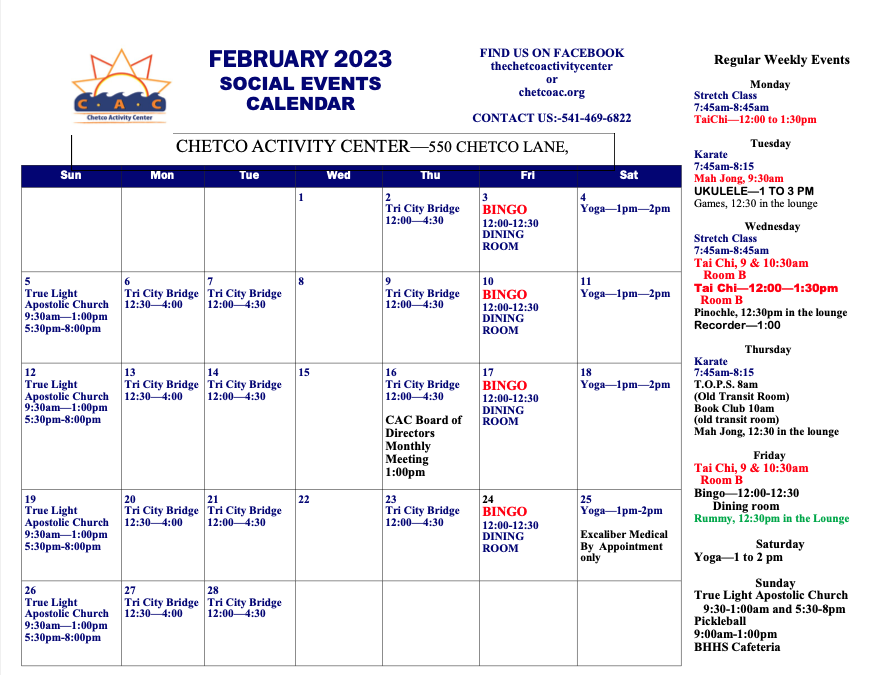 February 2023 Calendar of Events