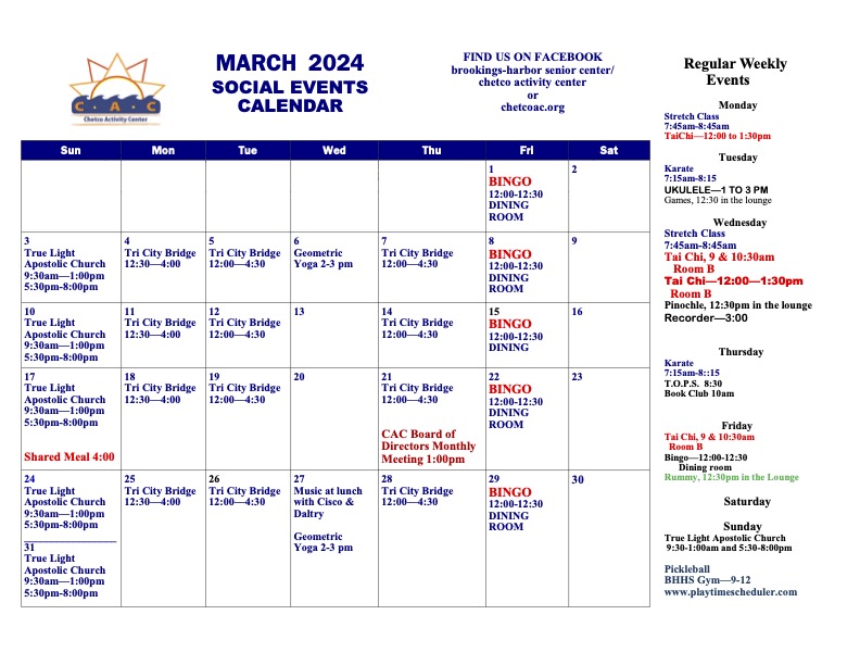 March Calendar of Events