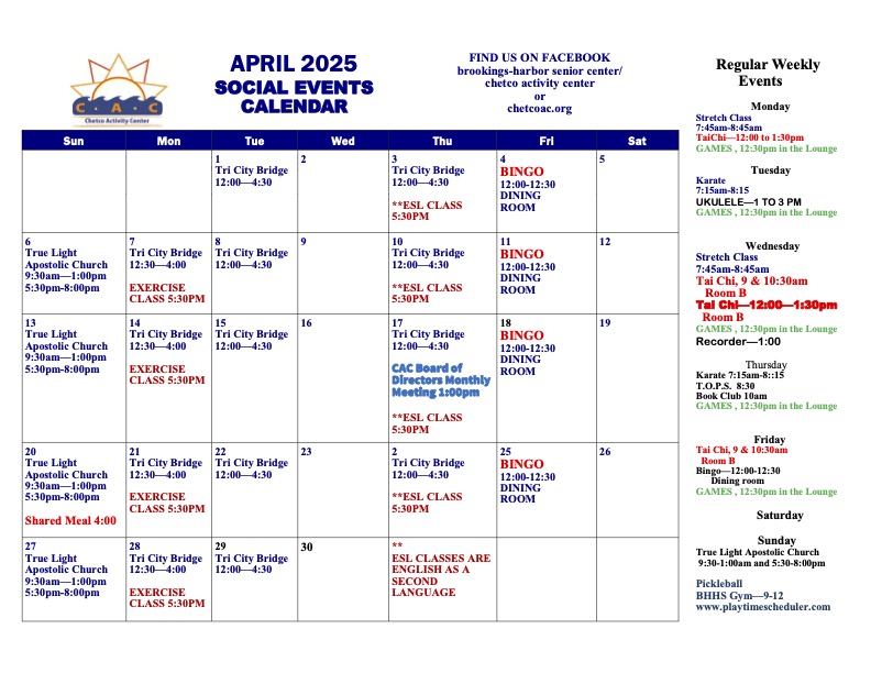 April Calendar of Events