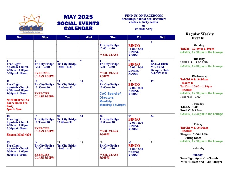 May Calendar of Events