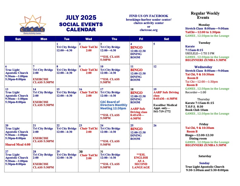 July Calendar of Events