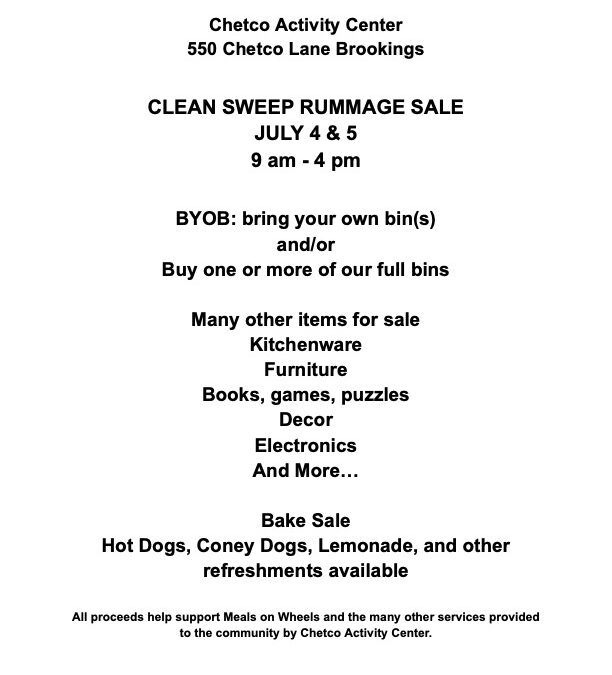 CLEAN SWEEP RUMMAGE SALE JULY 4 & 5