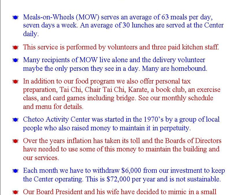 Chetco Activity Center needs your help