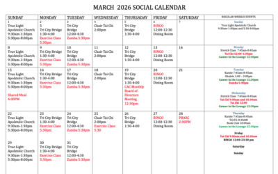 March Calendar of Events 2026